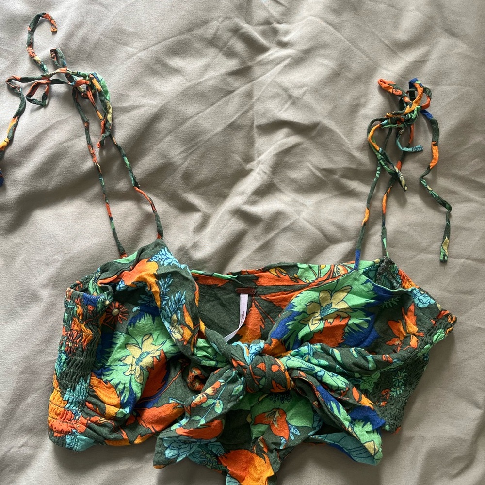 Floral Tie-Front/ Bandeau Reversible Crop Top